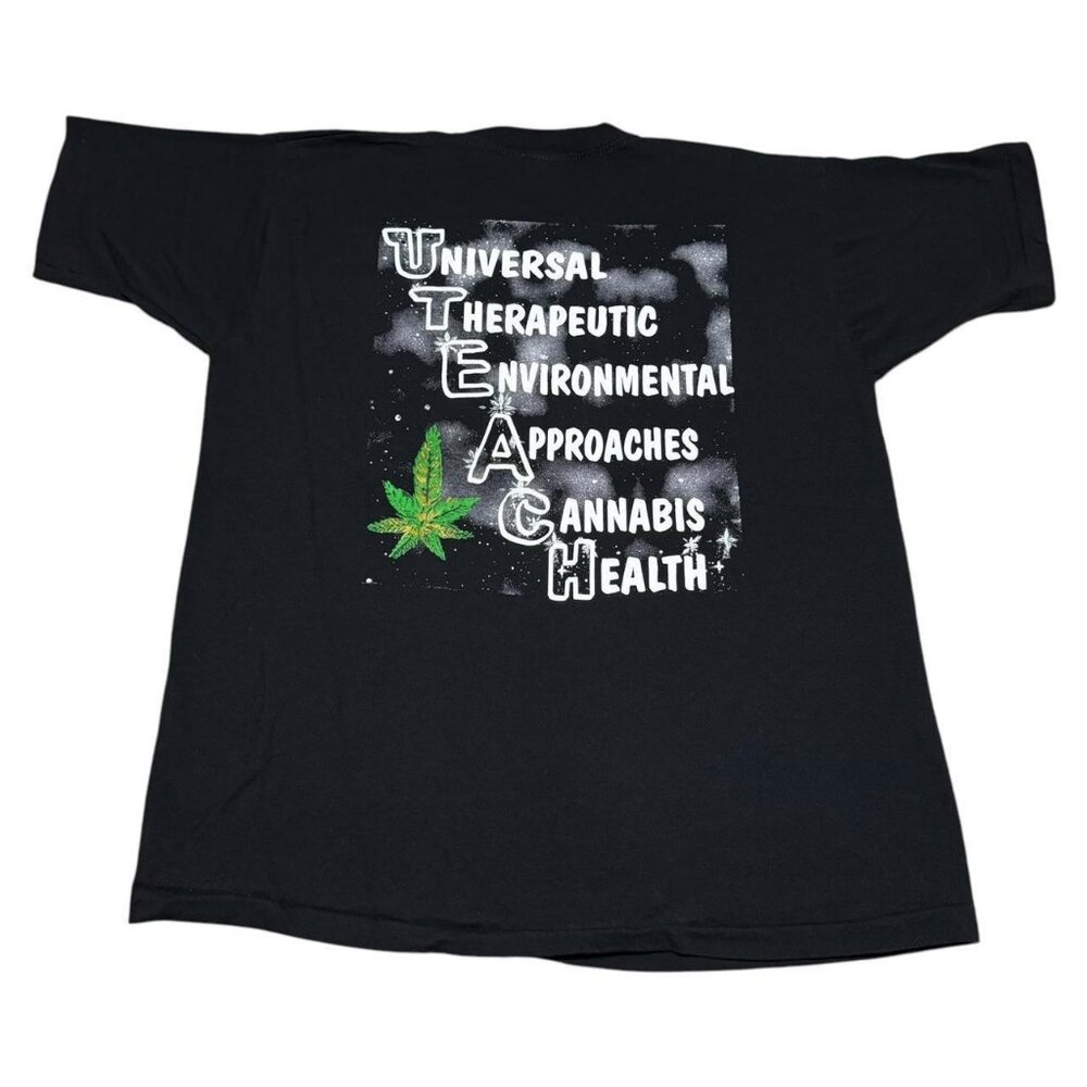 Vintage 90s Fruit of the‎ Loom Cannabis Health Black Shirt Adult XL